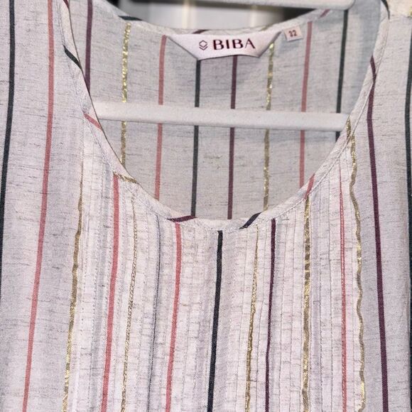 BIBA linen dress size 32 metallic linen summer pleated light - Picture 2 of 14